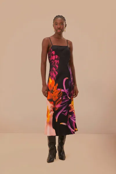 Farm Rio Active Black Blurry Floral Lenzing Ecovero Viscose Slip Dress In Blurry Floral Black