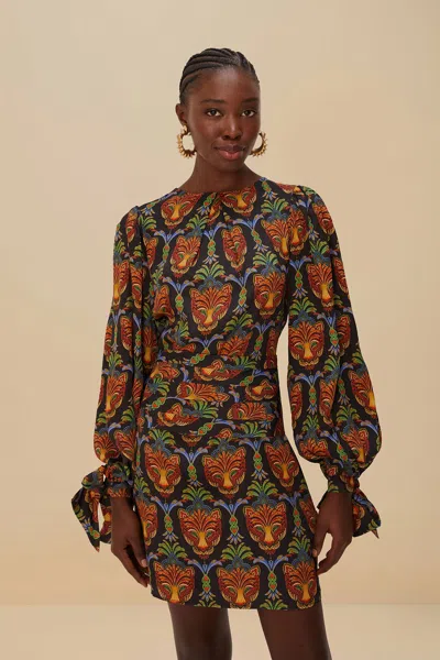 Farm Rio Active Black Boho Panther Lenzing Ecovero Viscose Mini Dress