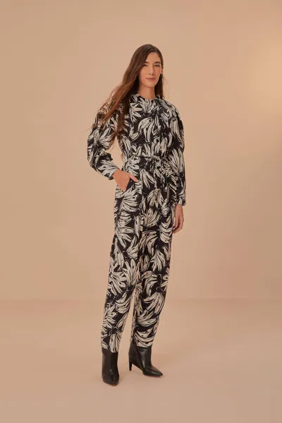 Farm Rio Black Bossa Banana Long Sleeve Jumpsuit