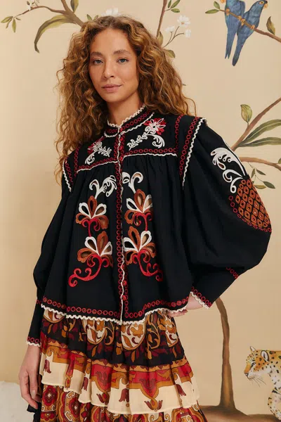Farm Rio Active Black Cashew Mandala Richilieu Blouse