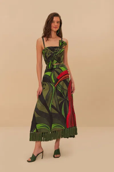 Farm Rio Active Black Coconut Tree Flow Embroidered Skirt