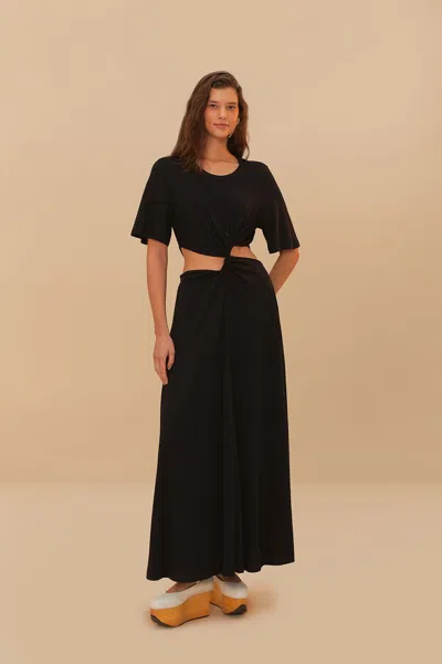 Farm Rio Active Black Cut-out Short Sleeve Midi Dress