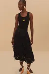 Farm Rio Active Black Daisy Embroidered Midi Skirt