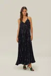 Farm Rio Active Black Embroidered Stones Pleated Midi Dress In Black