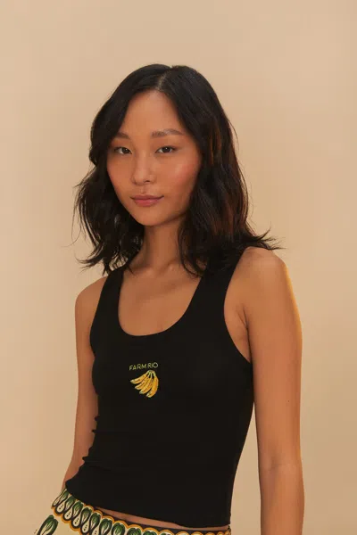 Farm Rio Active Black Embroidered Tank Top