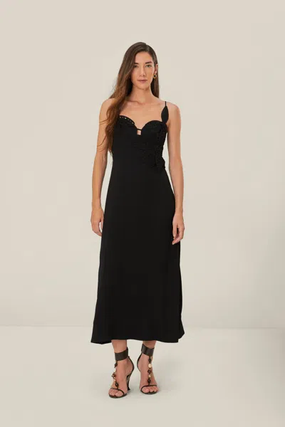 Farm Rio Active Black Flowered Bust Midi Dress
