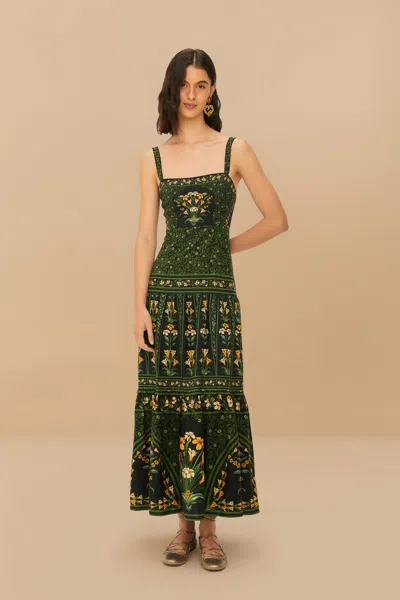Farm Rio Active Black Flowers Arch Lenzing Ecovero Euroflax Maxi Dress In Flowers Arch Black