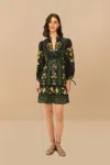 Farm Rio Active Black Flowers Arch Lenzing Ecovero Euroflax Mini Dress In Flowers Arch Black