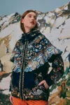 FARM RIO ACTIVE BLACK FLOWERS RUFFLE SKI JACKET