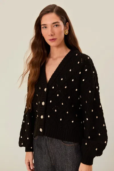 Farm Rio Active Black Lace Knit Sweater