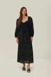 Farm Rio Active Black Lace Long Sleeve Midi Dress In Black