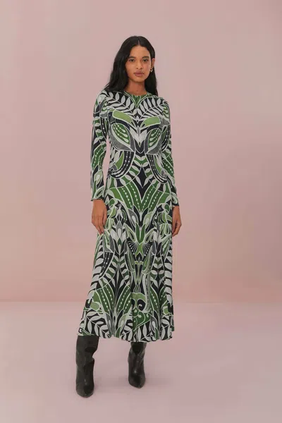 Farm Rio Active Black Lace Nature Midi Dress In Lace Nature Black