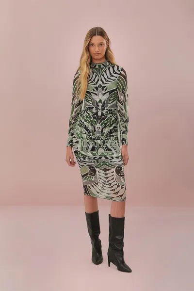 Farm Rio Active Black Lace Nature Tulle Midi Dress In Lace Nature Black