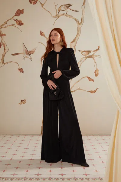 Farm Rio Black Long Sleeve Knot Jumpsuit
