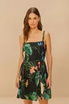 Farm Rio Active Black Midnight Macaw Fiesta Lenzing Ecovero Euroflax Mini Dress In Midnight Macaw Fiesta Black