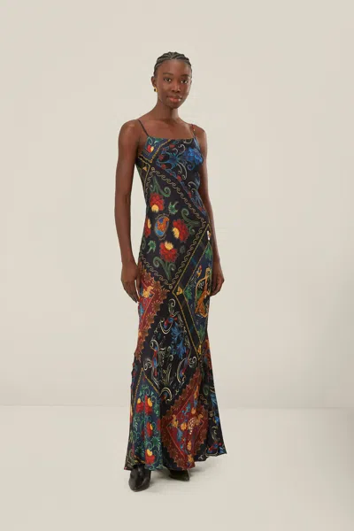 Farm Rio Black Mixed Arabesque Scarves Sleeveless Lenzing Ecovero Maxi Dress In Mixed Arabesque Scarves Black