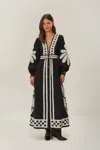 Farm Rio Active Black Nature Buttoned Maxi Dress In Black