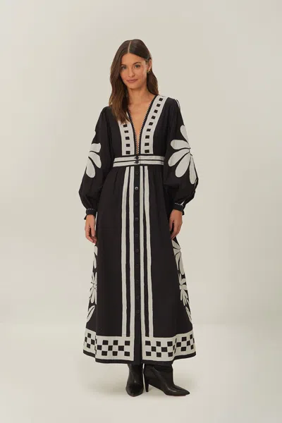 Farm Rio Active Black Nature Buttoned Maxi Dress