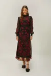 Farm Rio Active Black Organza Long Sleeve Midi Dress In Black