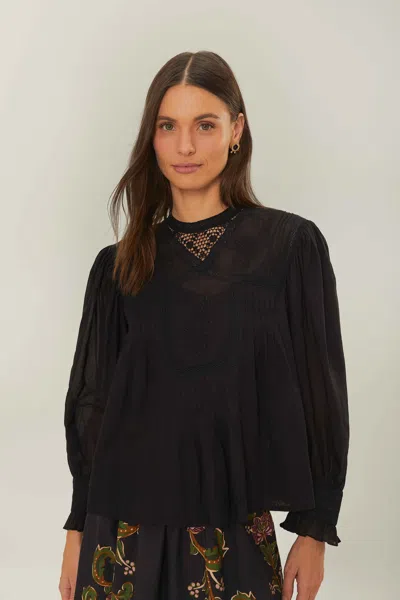 Farm Rio Active Black Short Sleeve Collar Blouse
