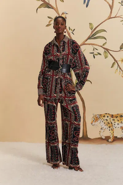 Farm Rio Active Black Snake Scarves Pleated Pants In Multi