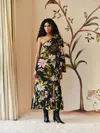 Farm Rio Active Black Surreal Flowers One-shoulder Maxi Dress In Surreal Flowers Black