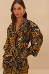 Farm Rio Active Black Toucans Spirals Blazer In Toucan Spirals Off-white