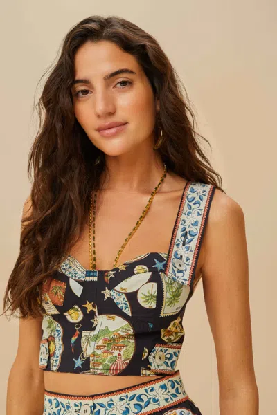 Farm Rio Active Black Trip Souvenir Topstitching Organic Cotton Top