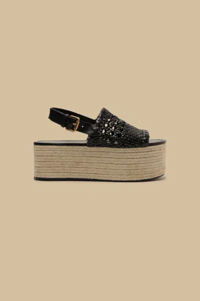 Farm Rio Black Woven Flatform Sandal