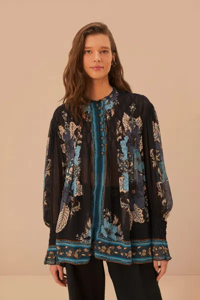 Farm Rio Blossom Tapestry Black Bee Smocked Blouse In Multi