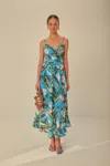 FARM RIO ACTIVE BLUE ANTHURIUM GARDEN LENZING ECOVERO EUROFLAX MAXI DRESS