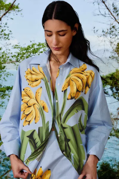 Farm Rio Active Blue Banana Cocina Striped Shirt