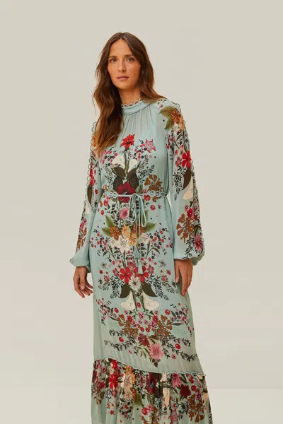 Farm Rio Blue Beauty Bouquet Long Sleeve Maxi Dress In Beauty Bouquet Blue