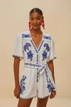 Farm Rio Blue Delicate Forest Richelieu Embroidered Lenzing Ecovero Euroflax Romper