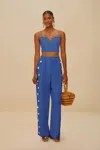 Farm Rio Active Blue High Waisted Wavy Euroflax Premium Linen Pants