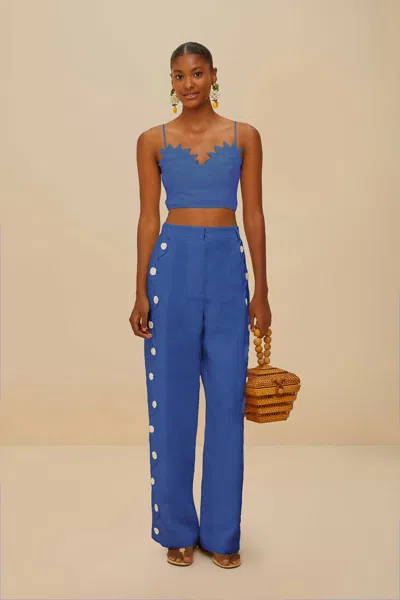 Farm Rio Active Blue High Waisted Wavy Euroflax Premium Linen Pants