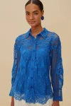 Farm Rio Active Blue Landscape Guipure Collared Shirt