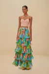 Farm Rio Lily Bloom Maxi Skirt In Blue