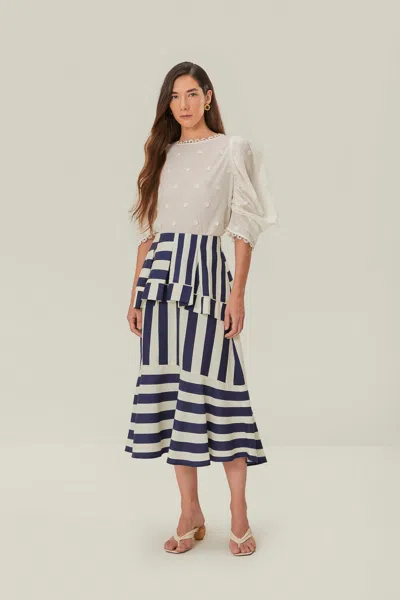 Farm Rio Active Blue Mixed Stripes Midi Skirt