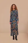 Farm Rio Blue Pineapple Ikat Lenzing Ecovero Viscose Maxi Dress In Pineapple Ikat Blue