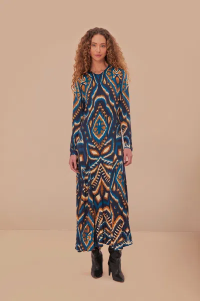 Farm Rio Blue Pineapple Ikat Lenzing Ecovero Viscose Maxi Dress In Pineapple Ikat Blue