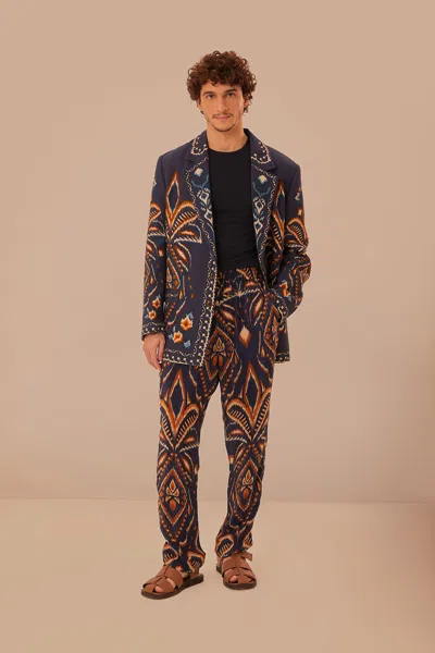 Farm Rio Active Blue Pineapple Ikat Pants In Black