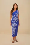 Farm Rio Blue Porcelain Garden Knit Midi Dress