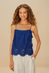 Farm Rio Active Blue Richelieu Sleeveless Lenzing Ecovero Euroflax Blouse