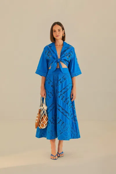 Farm Rio Blue Striped Richelieu Midi Skirt