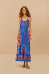 Farm Rio Active Blue Summer Fruit Scarf Lenzing Ecovero Euroflax Maxi Dress In Summer Fruit Scarf Blue