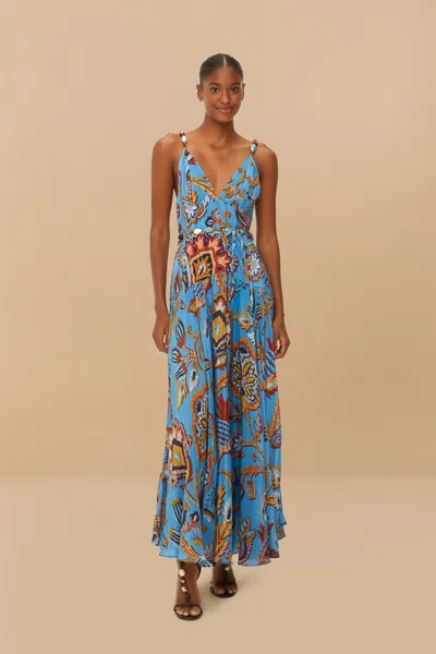Farm Rio Active Blue Sunset Tapestry Sleeveless Midi Dress In Sunset Tapestry Blue