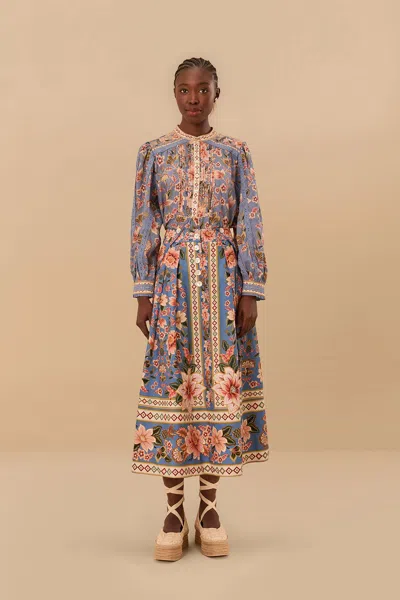 Farm Rio Active Blue Superbloom Tapestry Blouse