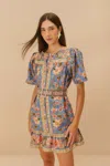 Farm Rio Active Blue Superbloom Tapestry Organic Cotton Mini Dress In Superbloom Tapestry Blue