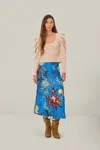 Farm Rio Active Blue Surreal Flowers Lenzing Ecovero Midi Skirt